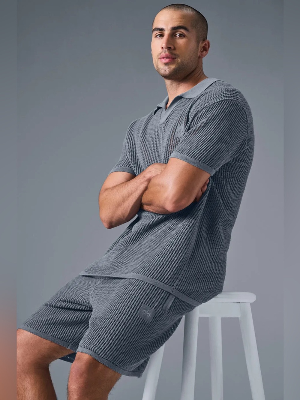 ALO Yoga Open Knit Set Polo and Shorts size S Navy color